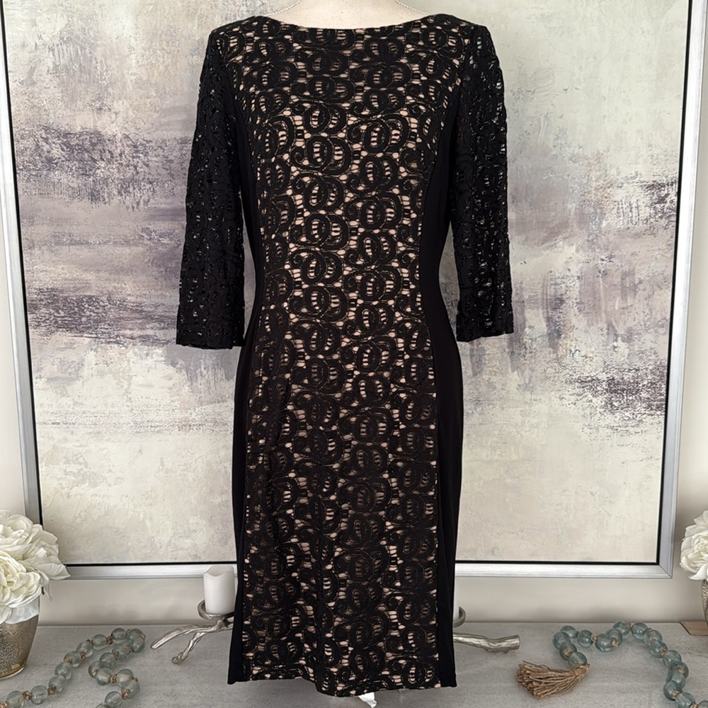 Anne Klein 3/4 Sleeve Black Lace Dress Size 10